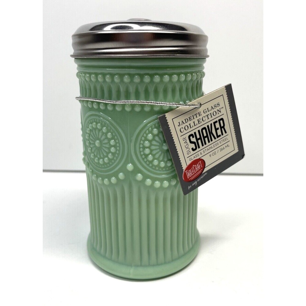 JADEITE Sugar Shaker Green Glass Collection Beaded‎ Design Retro Vintage Style